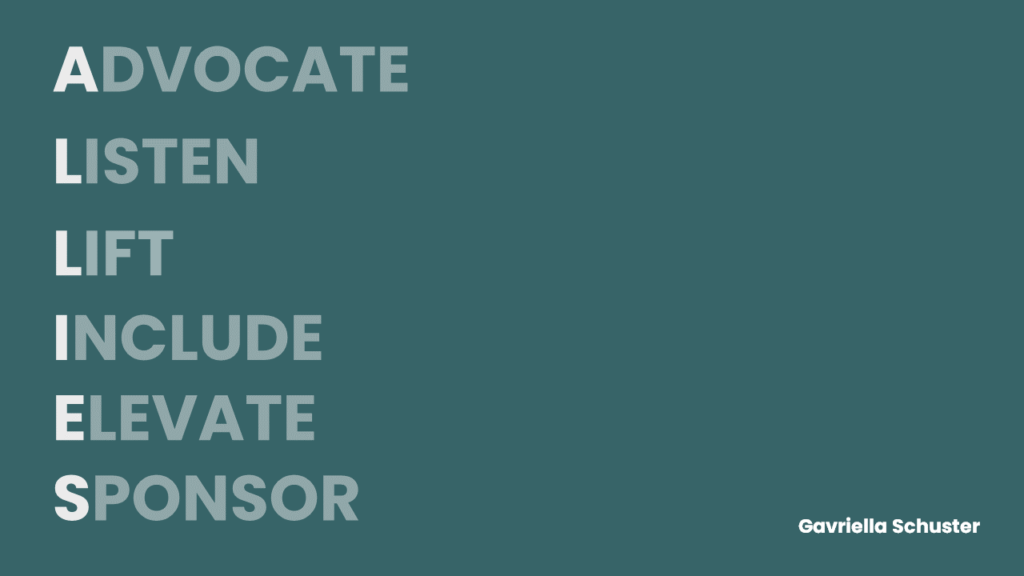 Allies, Advocate, Listen, Lift, Include, Elevate, Sponsor